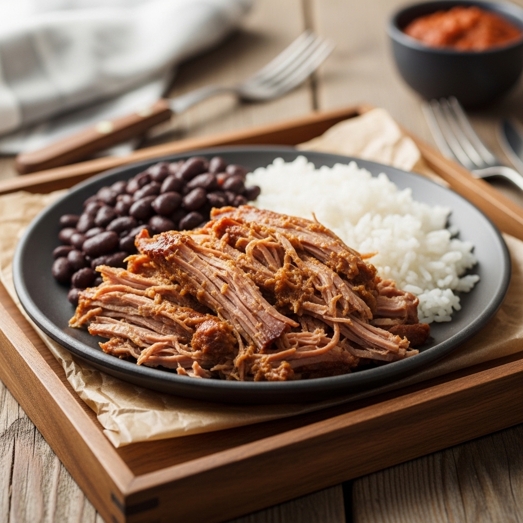 Cinematic Cuban Lunch: Mouthwatering Slow-Roasted Mojo Pork, Black Beans & Rice