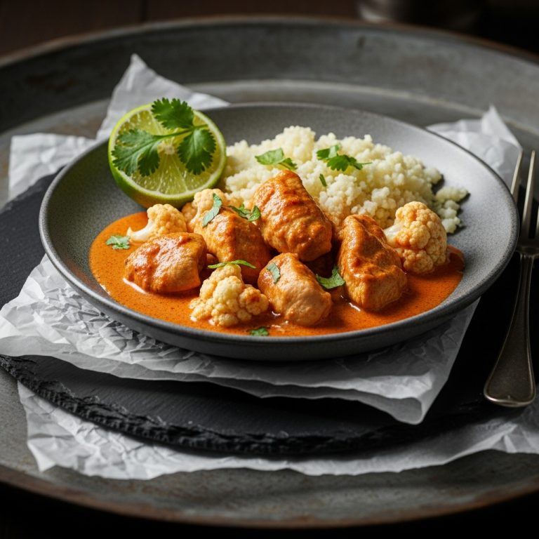 “Cinematic Thai Chicken Curry with Cauliflower Rice for Keto Diet”