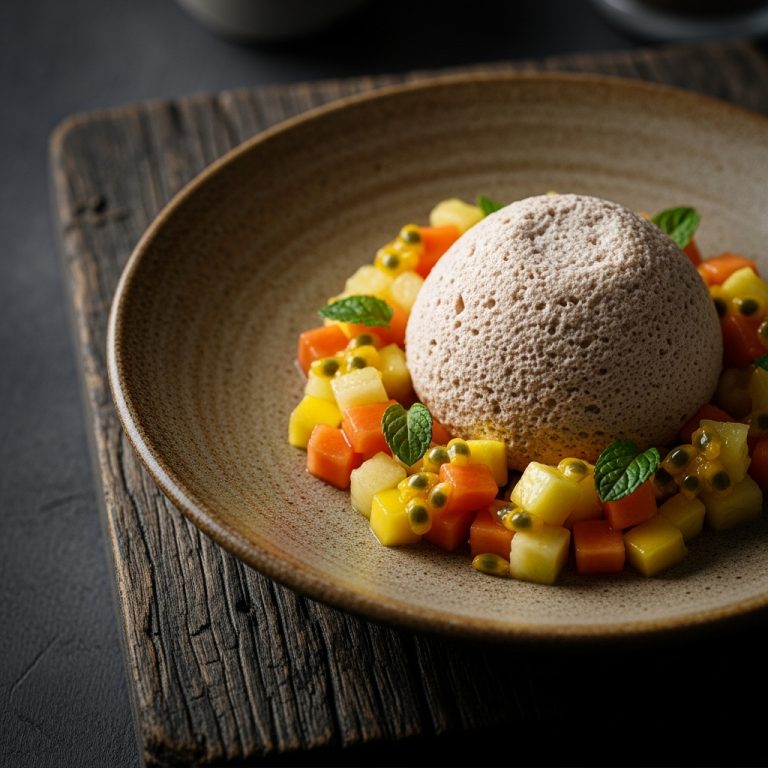 Cocoa-Infused Coconut Mousse with Tropical Fruit Salsa