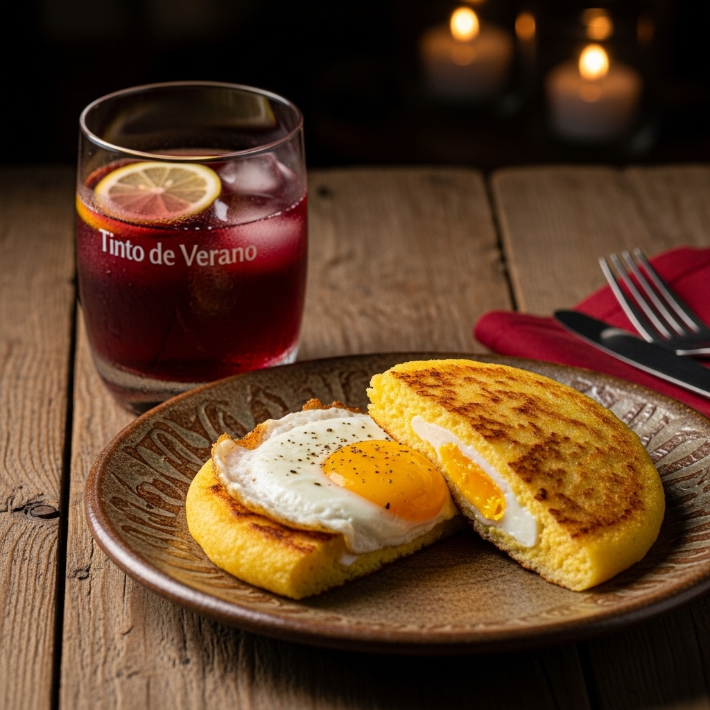 “Colombian Arepas con Huevo y Tinto de Verano”