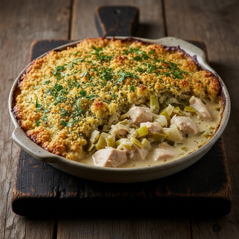 Creamy Chicken and Leek Casserole with Garlic Herb Crust
