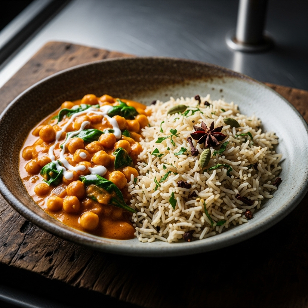 Creamy Chickpea Curry with Spiced Basmati Rice (Gluten-Free, Vegan)