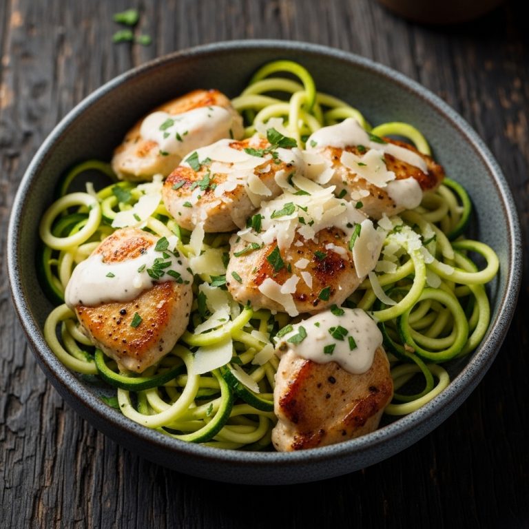 Creamy Keto Garlic Chicken Alfredo with Zucchini Noodles