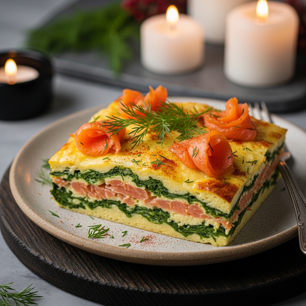 Creamy Keto Polish Brunch Casserole with Smoked Salmon and Spinach