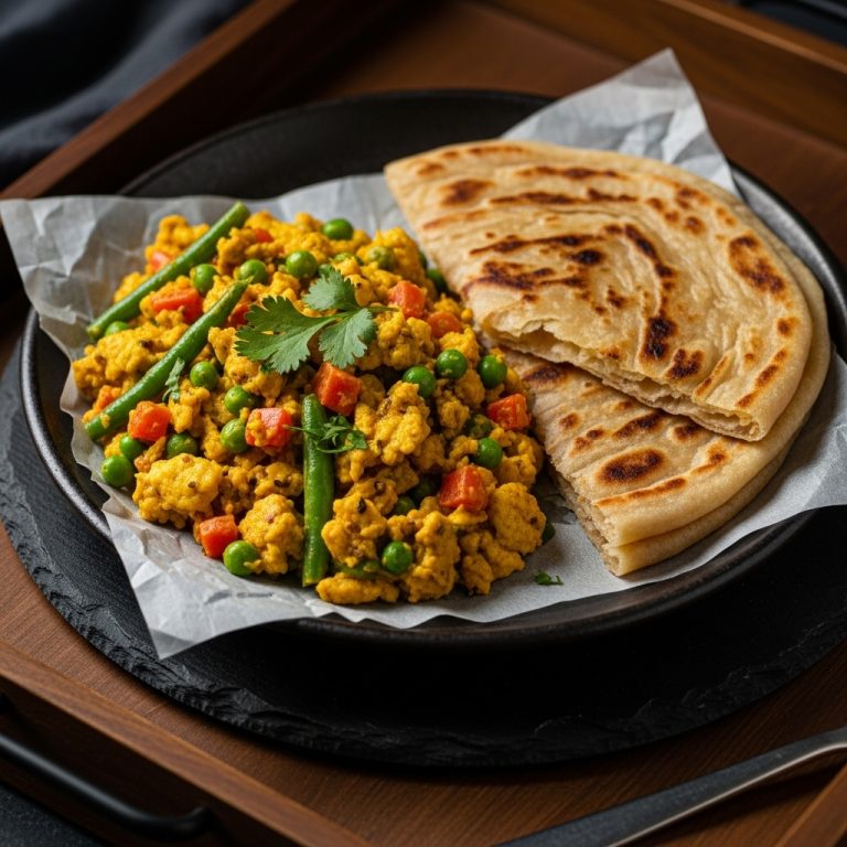 Creamy Mixed Vegetable Scramble and Flaky Lachha Paratha