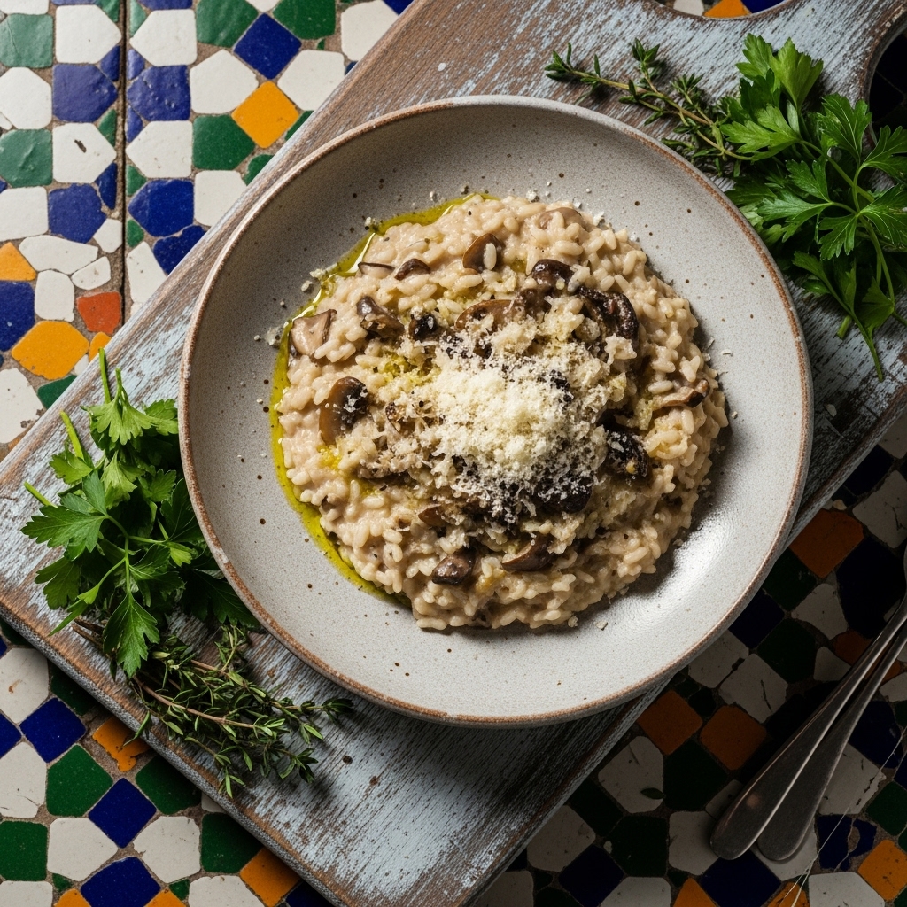 Creamy Mushroom Risotto with Truffle Oil and Parmesan