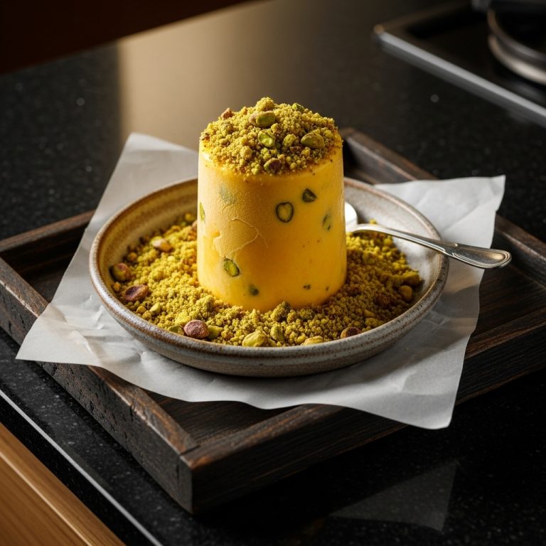 Creamy Pakistani Mango Kulfi with Cardamom and Pistachio Crumble