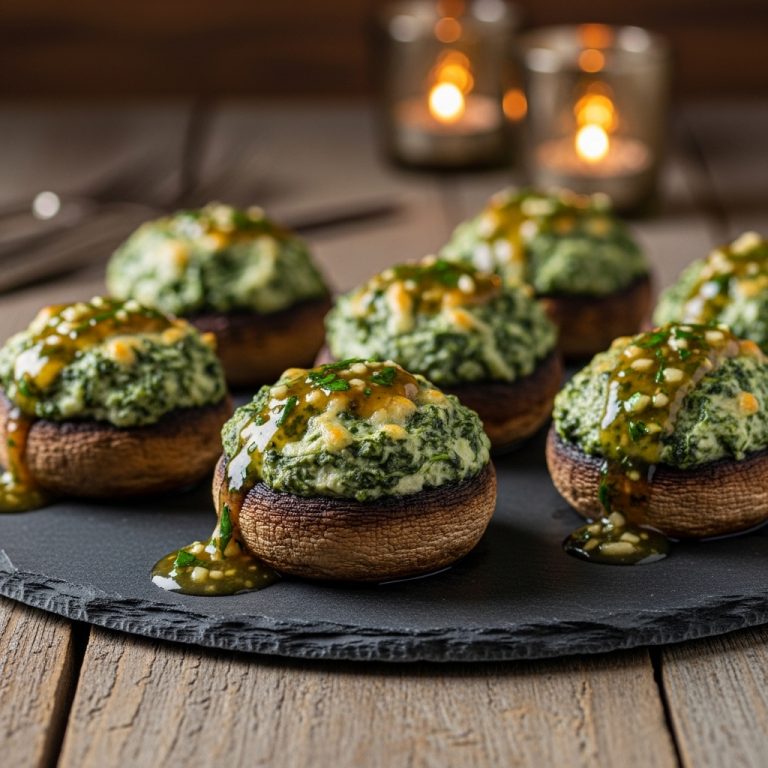 Creamy Spinach Stuffed Portobello Mushrooms with Garlic Herb Sauce