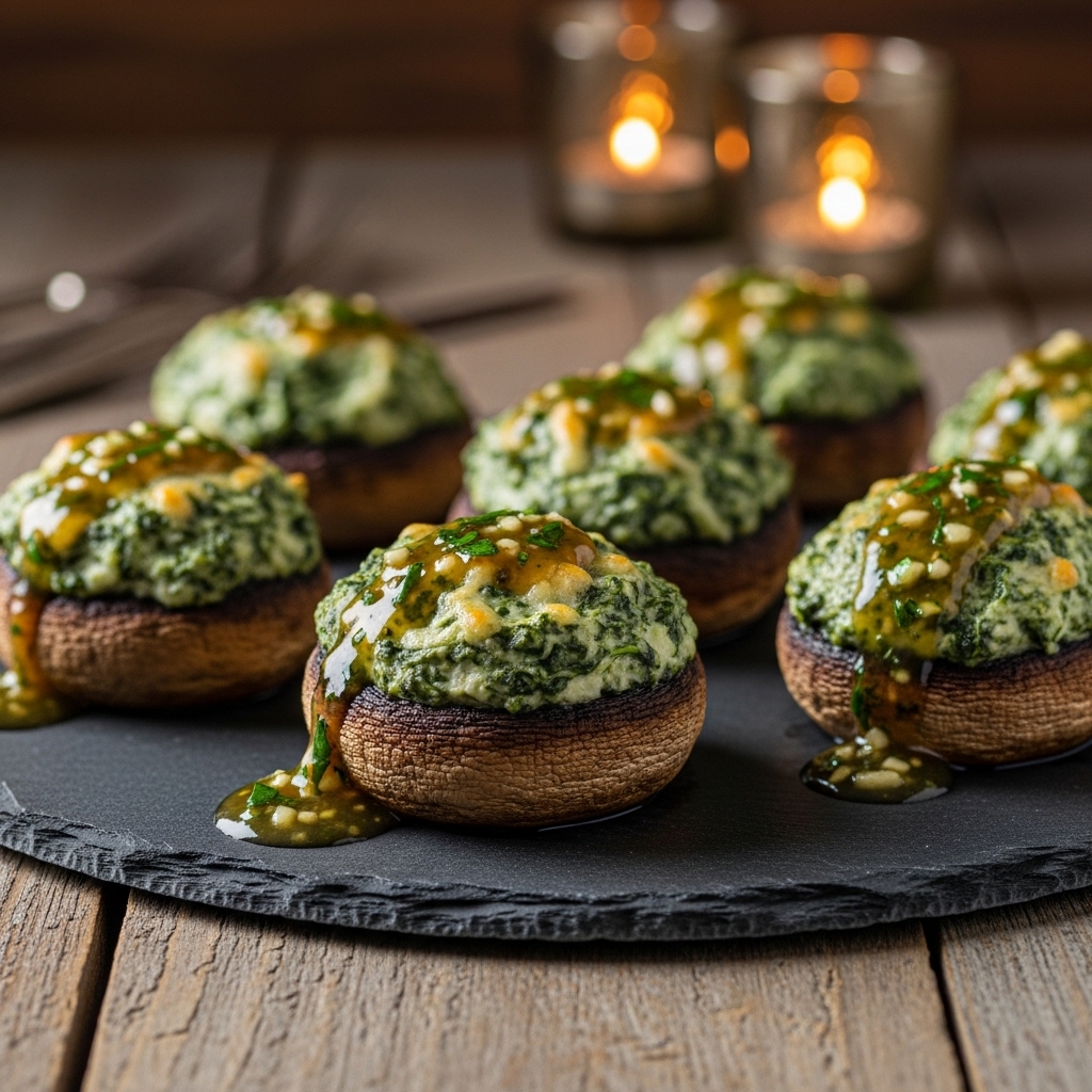 Creamy Spinach Stuffed Portobello Mushrooms with Garlic Herb Sauce