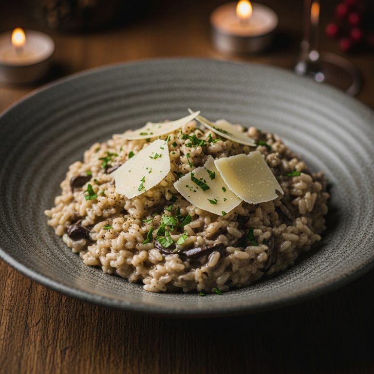 Creamy Truffle Mushroom Risotto with Aged Parmesan Shavings – An Exquisite Italian Snack