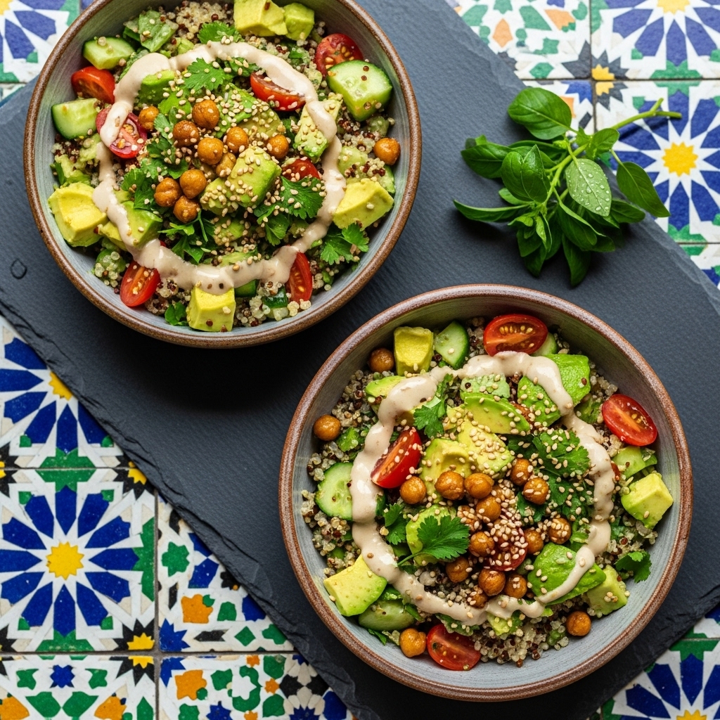 Creamy Vegan Avocado Quinoa Salad Bowls with Lemon-Tahini Dressing