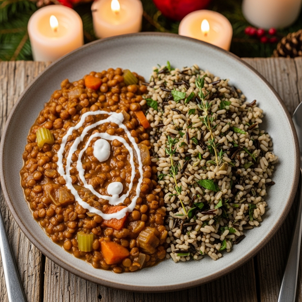 Creamy Vegan Dutch Lentil Stew with Wild Rice Pilaf