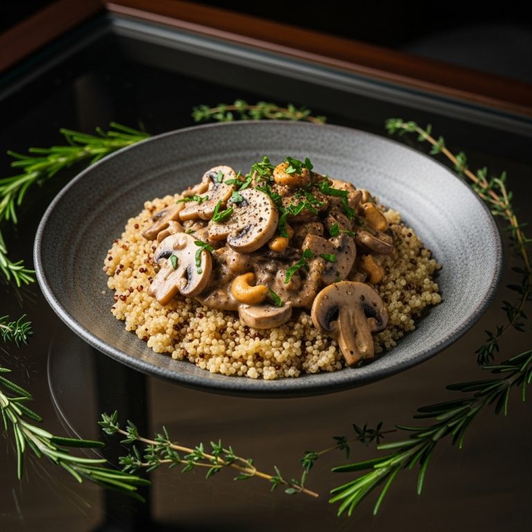Creamy Vegan Mushroom Stroganoff Over Quinoa