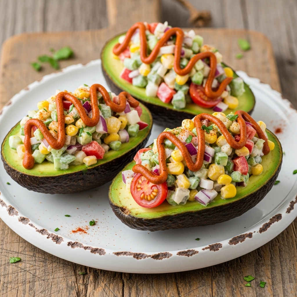 Creamy Veggie-Stuffed Avocado Boats with Smoky Paprika Drizzle