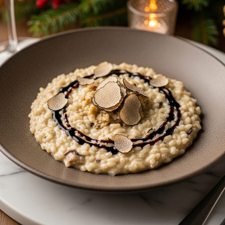 Creamy Wild Mushroom Risotto with Aged Balsamic Glaze & Truffle Shavings