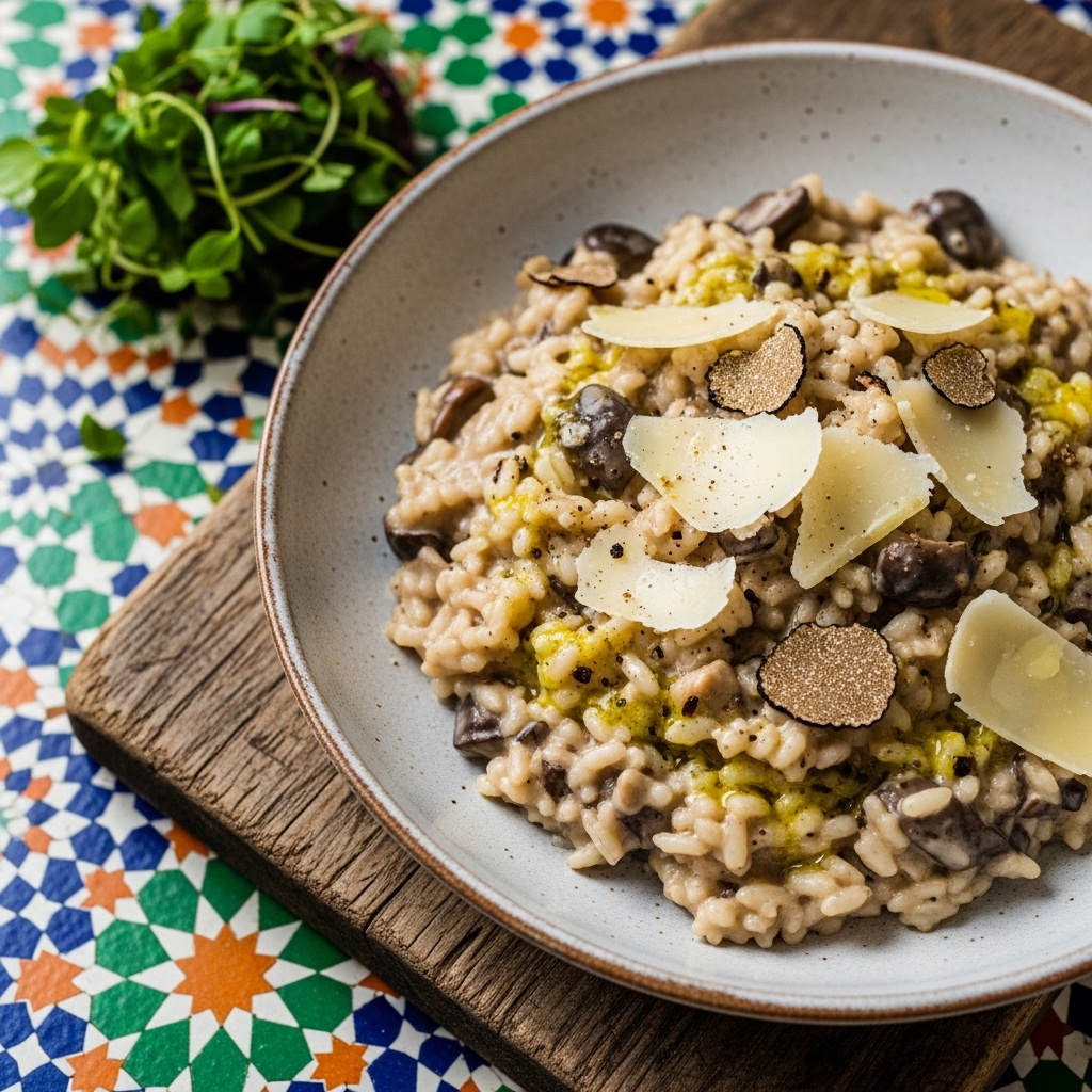 Creamy Wild Mushroom Risotto with Truffle Oil and Aged Parmesan