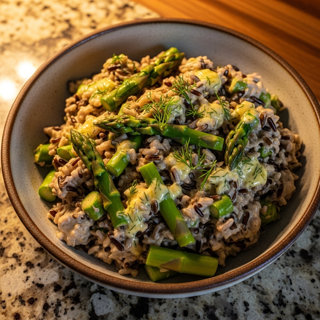 Creamy Wild Rice and Asparagus Bowl with Lemon-Dill Dressing