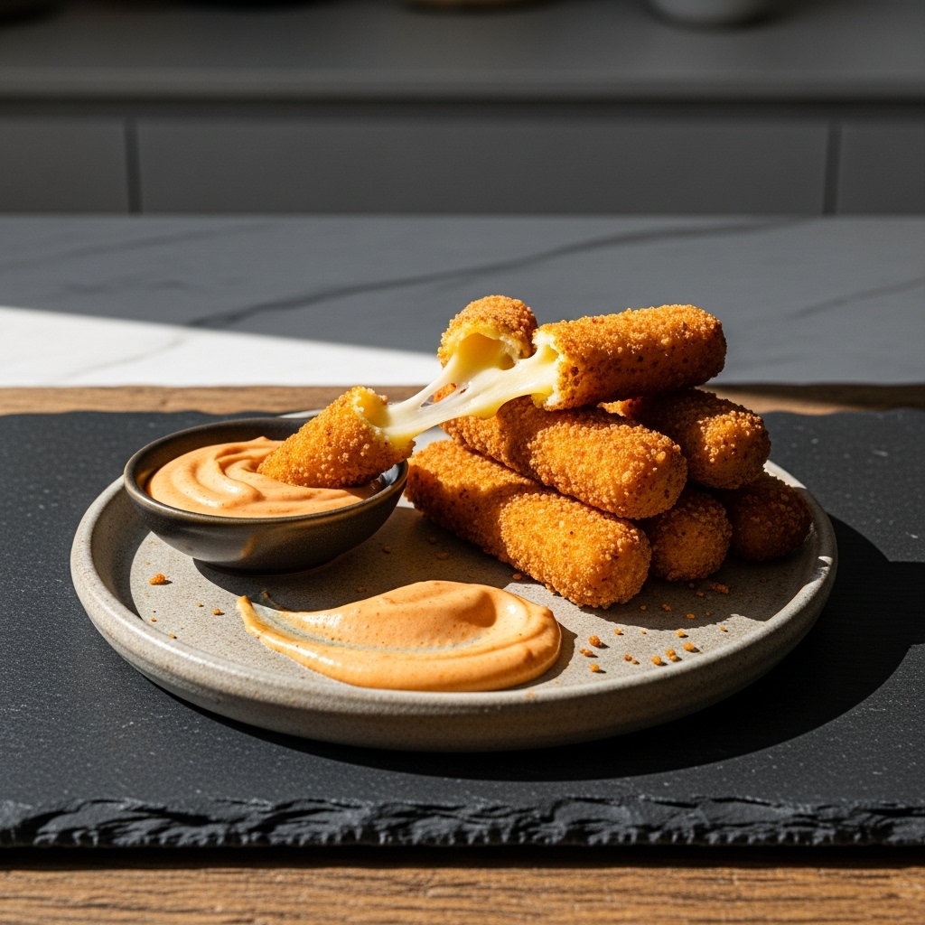 Crispy Baked Cheese Sticks with Smoky Paprika Aioli