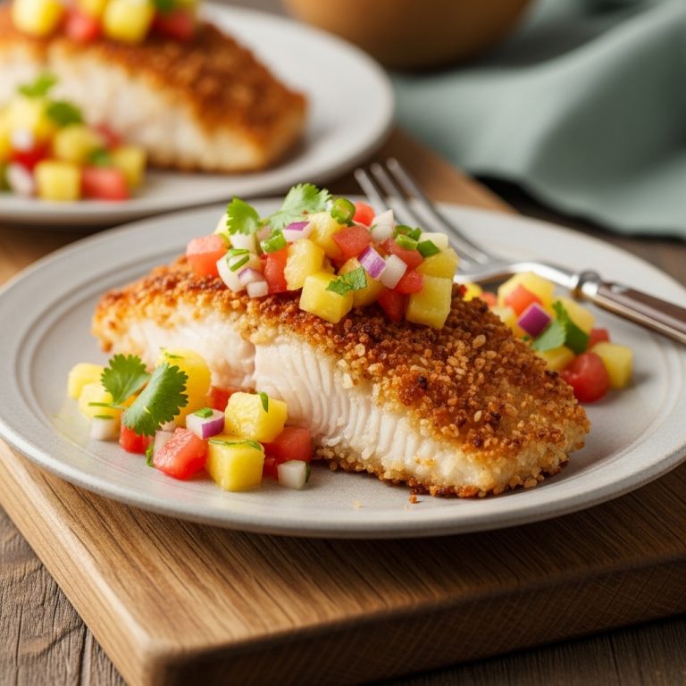 “Crispy Coconut Crusted Mahi-Mahi with Pineapple Salsa – A Tropical Polynesian Feast for Your Next Dinner Party!”