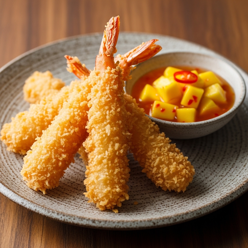 Crispy Gluten-Free Thai Shrimp Tempura with Spicy Mango Dipping Sauce