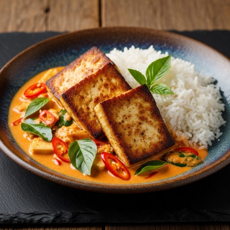 Crispy Pan-Fried Tofu With Creamy Thai Curry And Jasmine Rice (Vegan)