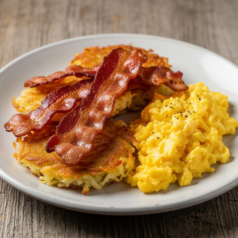 Crispy Potato Latkes with Smoky Bacon and Fluffy Scrambled Eggs
