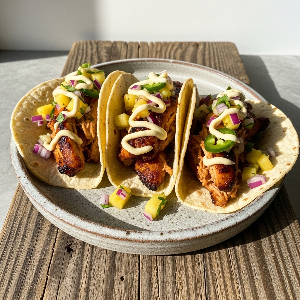 Crispy Smoky Chicken Tacos with Pineapple Salsa