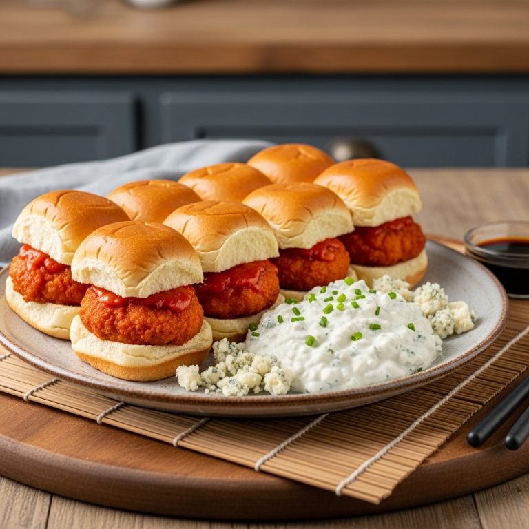 Crunchy Buffalo Chicken Sliders with Bleu Cheese Dip