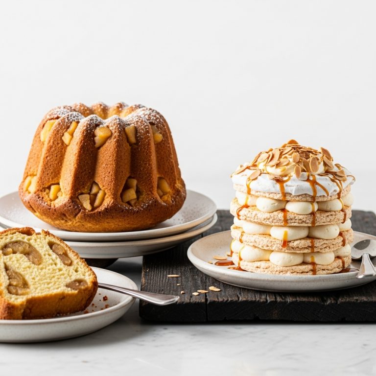 Decadent German-Inspired Brunch Sweet: Spiced Applesauce Kugelhopf and Almond Dacquoise Tower