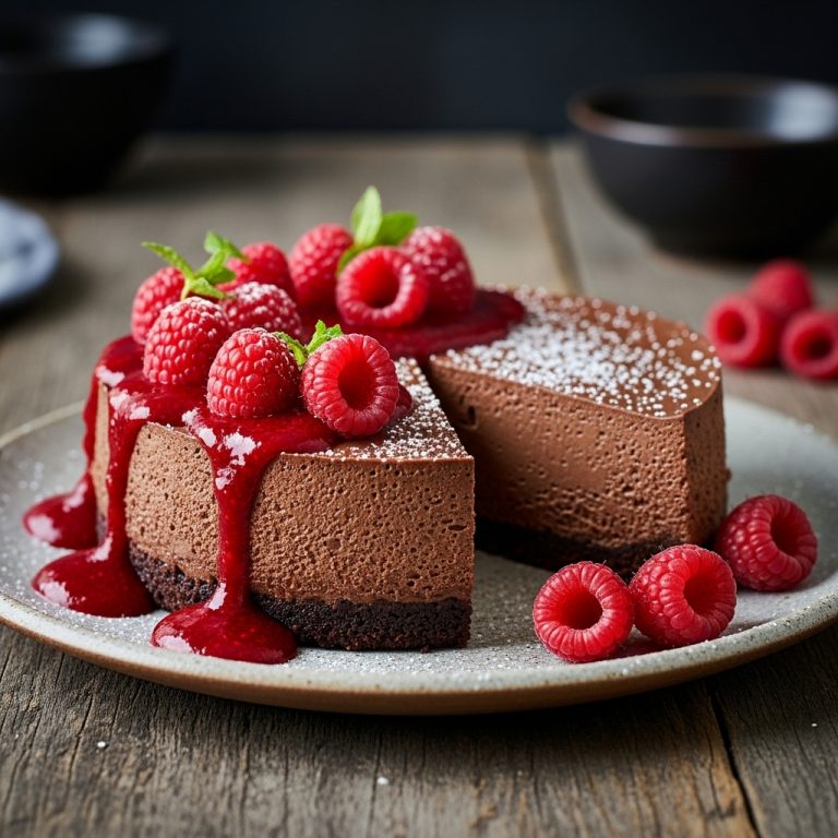 Decadent Gluten-Free Chocolate Mousse Torte with Raspberry Couli