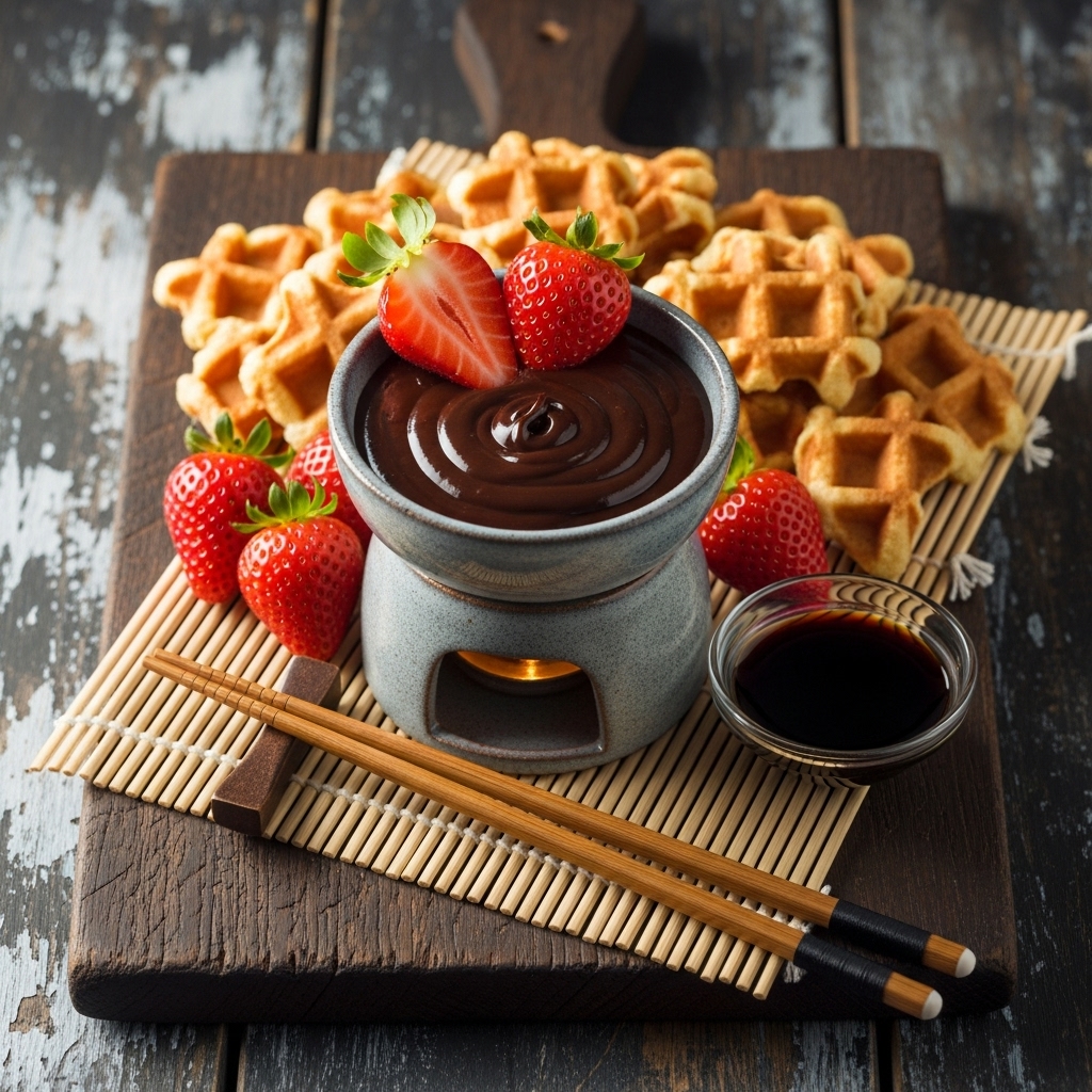 Decadent Keto Chocolate Fondue with Strawberries and Coconut Flour Waffles