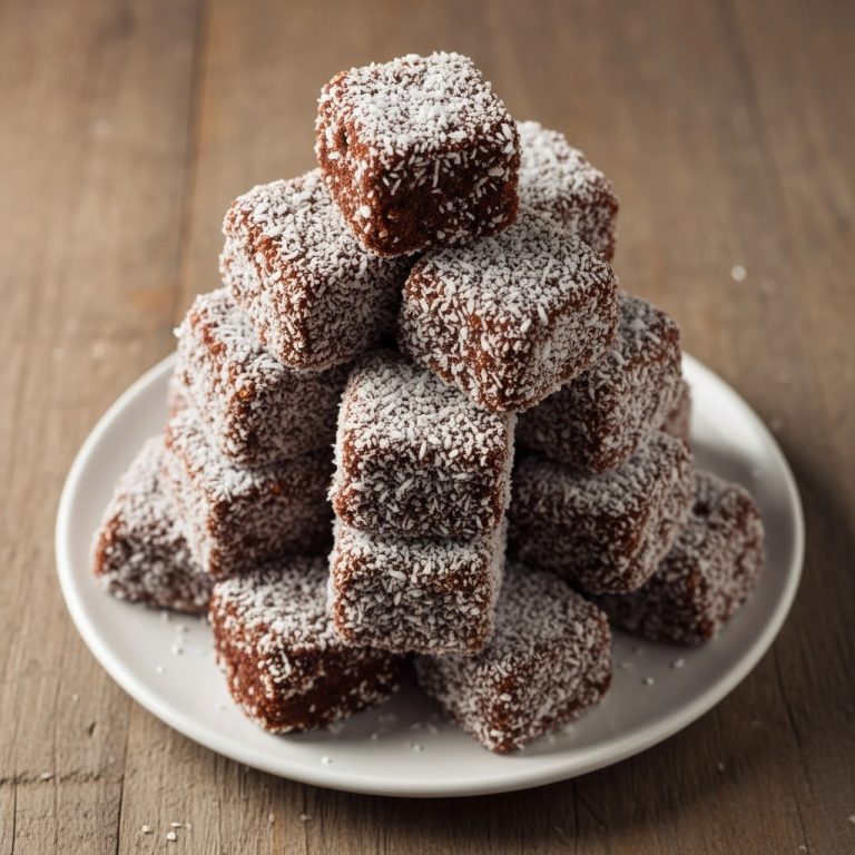 Delectable Australian Lamington Tower: Mouthwatering Chocolate-Dipped Coconut Delights
