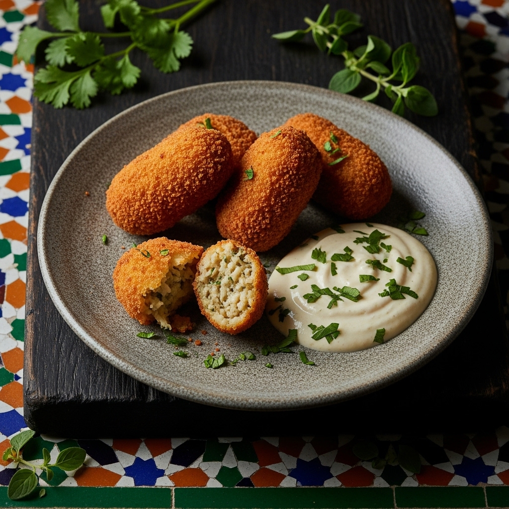 Delectable Cuban Snack: Gluten-Free Croquettes & Garlic Sauce