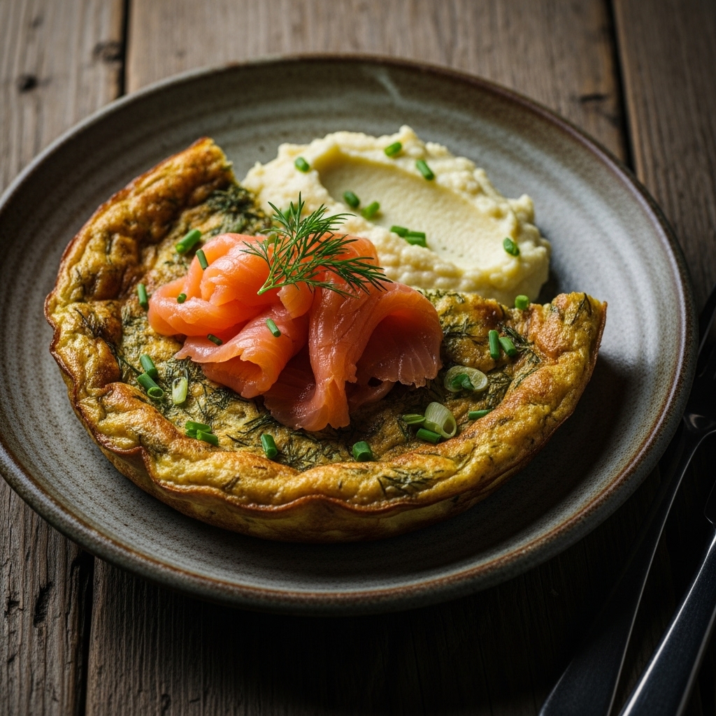 Delectable Dutch Keto Brunch Feast: Smoked Salmon Frittata with Garlic Cauliflower Mash