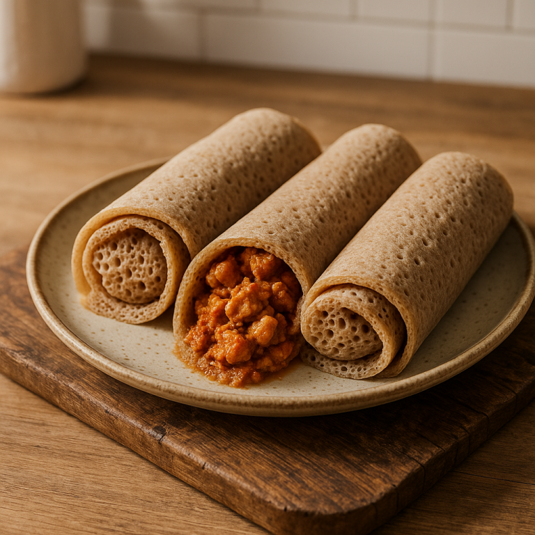Delectable Ethiopian Keto Injera Rolls Stuffed with Spicy Chicken