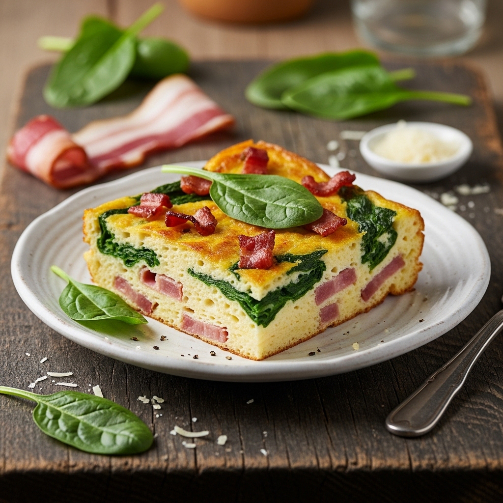 Delectable German Gluten-Free Brunch: Scrumptious Egg Strata with Bacon and Spinach
