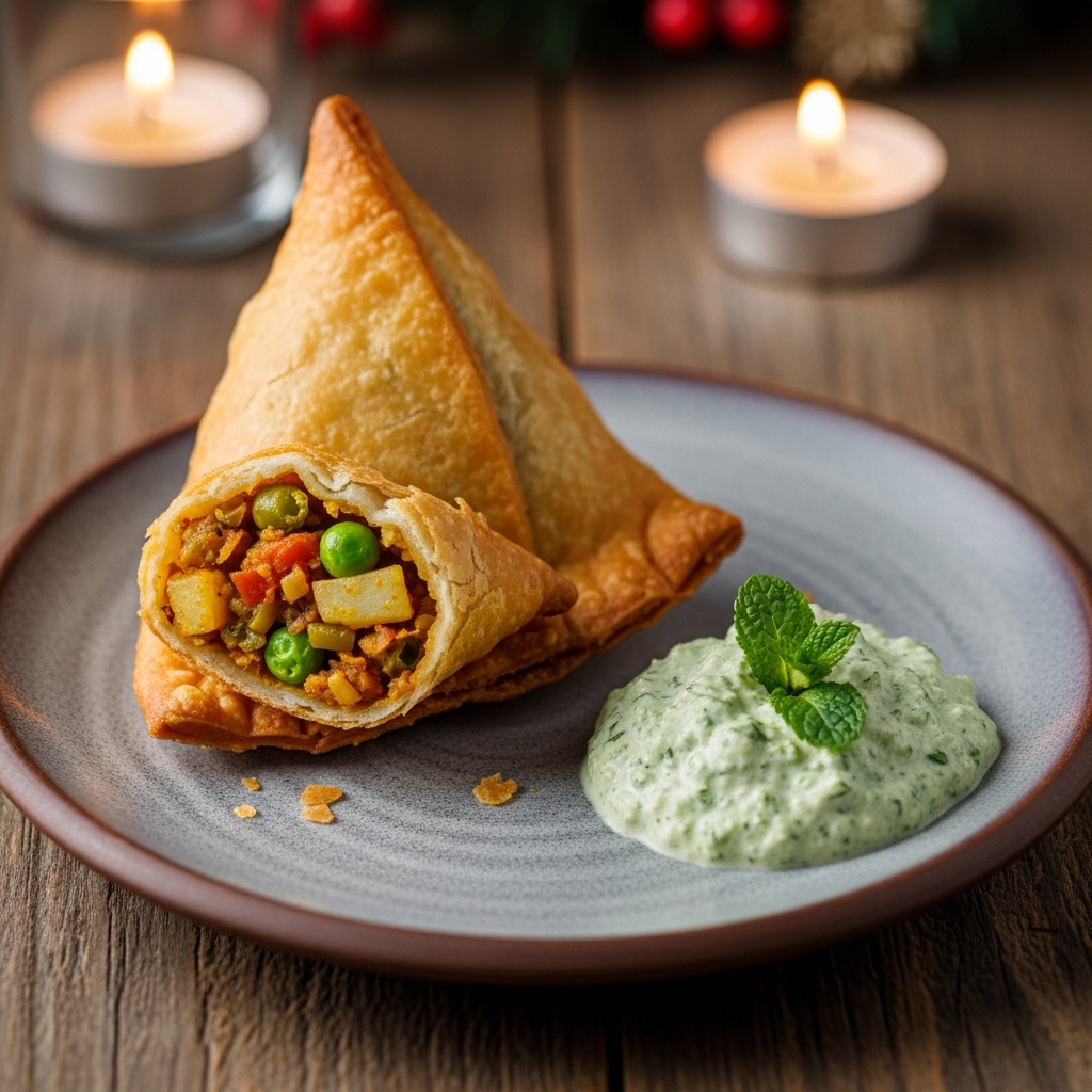 Delectable Gluten-Free Pakistani Breakfast: Aromatic Vegetable Samosa with Mint Chutney
