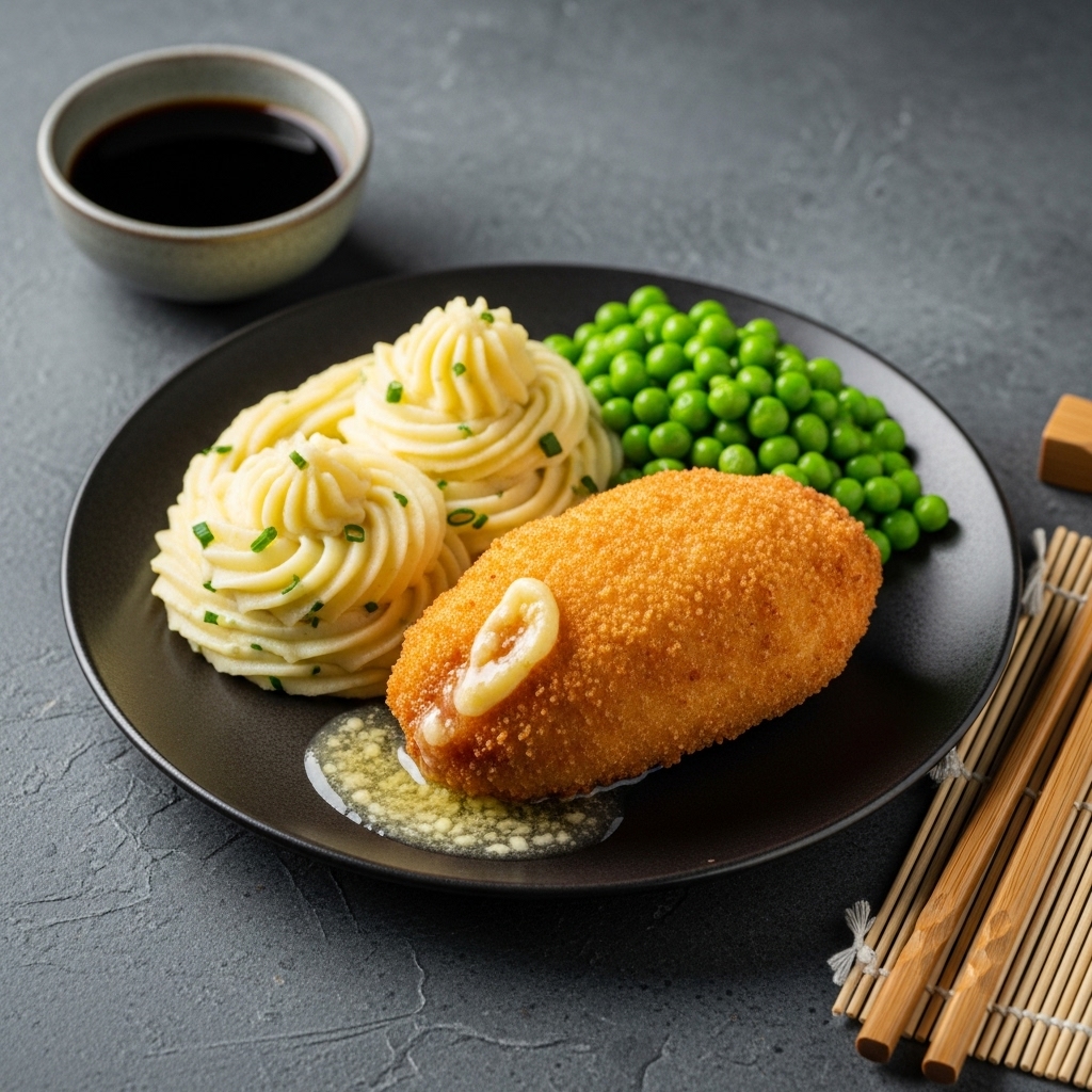 Delectable Gluten-Free Polish Chicken Kiev with Garlic Mashed Potatoes and Creamy Green Peas
