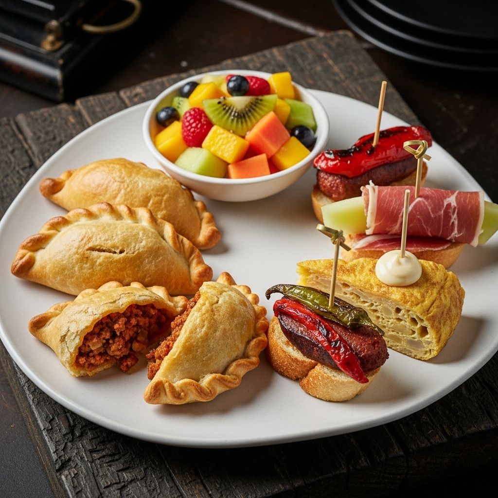 Delectable Gluten-Free Spanish Breakfast Tapas: Aromatic Empanadas, Savory Pinchos, and Revitalizing Fresh Fruit Salad