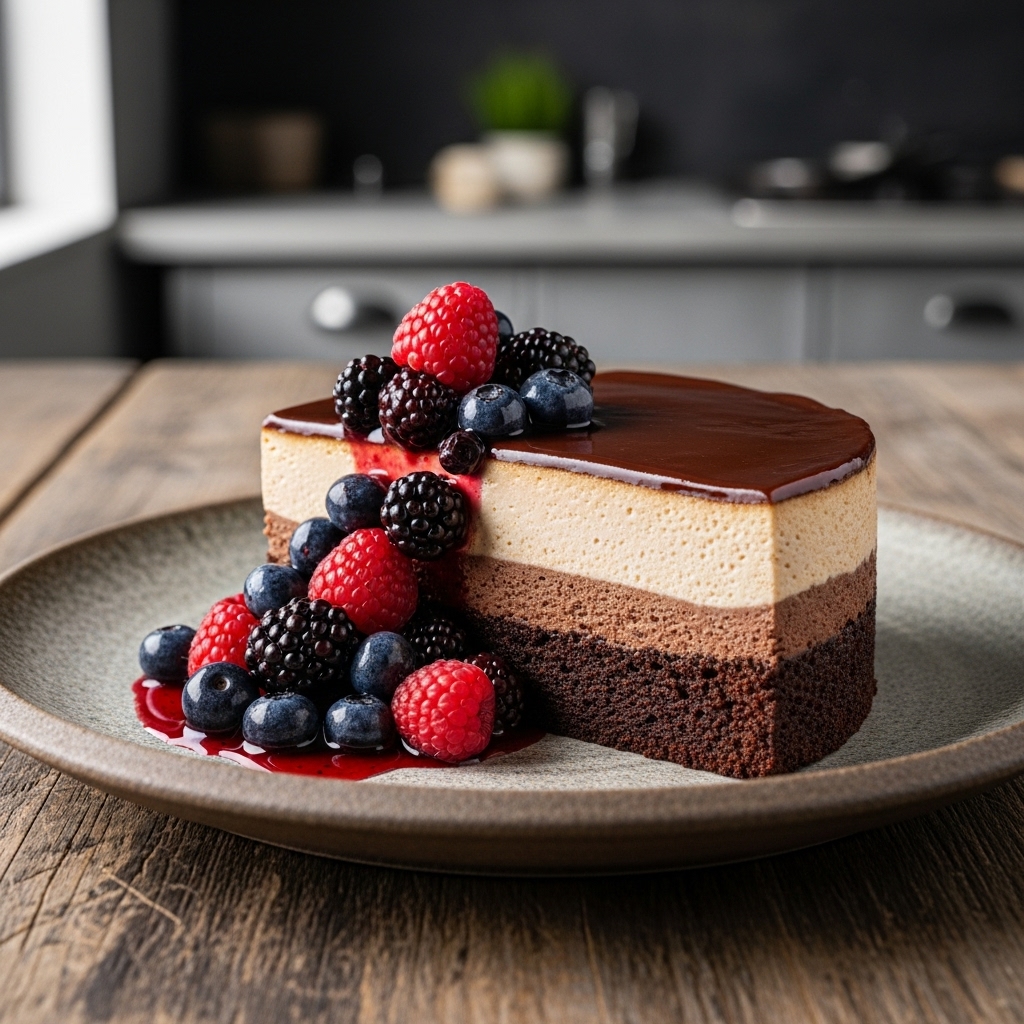 Delectable Irish Cream Mousse Torte with Whiskey-Infused Berries