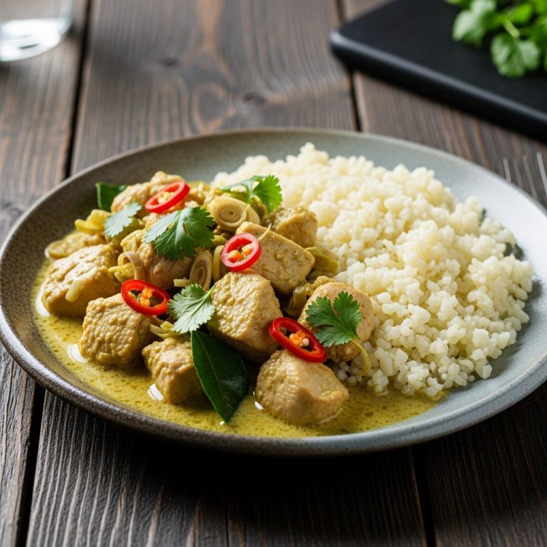 Delectable Keto Cambodian Green Curry Chicken with Cauliflower Rice