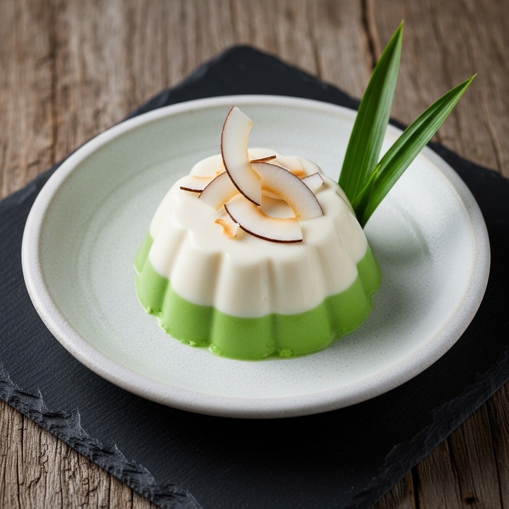 Delectable Malaysian Coconut Pandan Vegan Panna Cotta