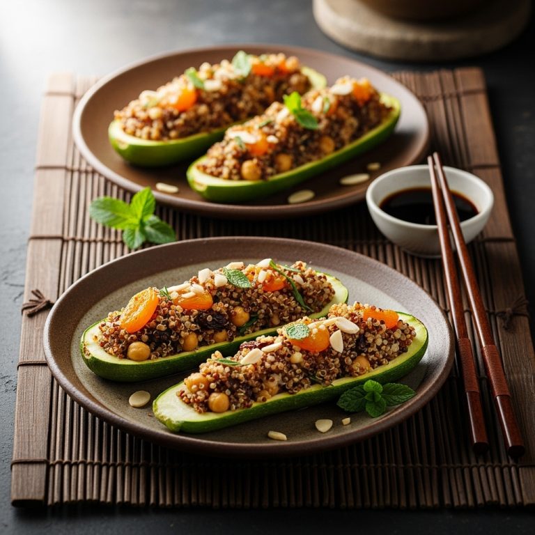 Delectable Moroccan Quinoa Stuffed Zucchini Boats
