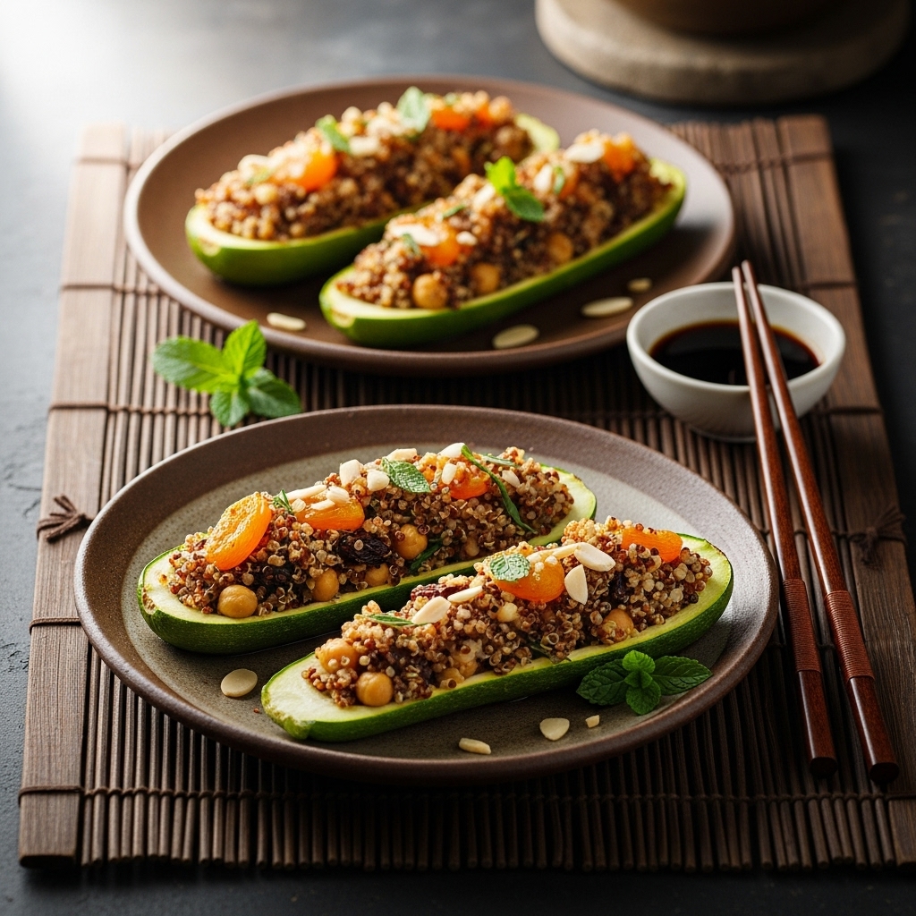 Delectable Moroccan Quinoa Stuffed Zucchini Boats