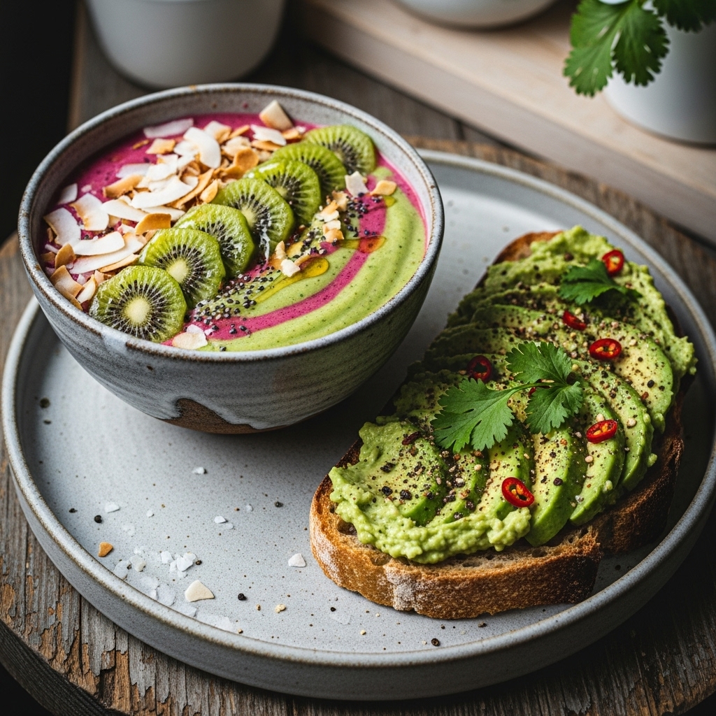 Delectable New Zealand Brunch: Kiwiberry Smoothie Bowl with Avocado Toast
