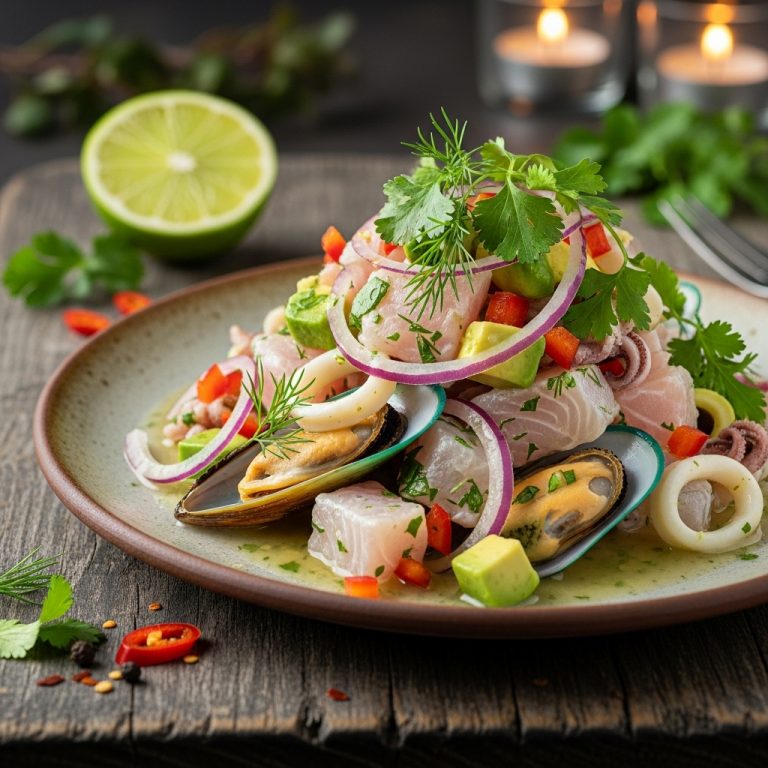 “Delectable New Zealand Seafood Ceviche with Zesty Lime and Fresh Herbs”