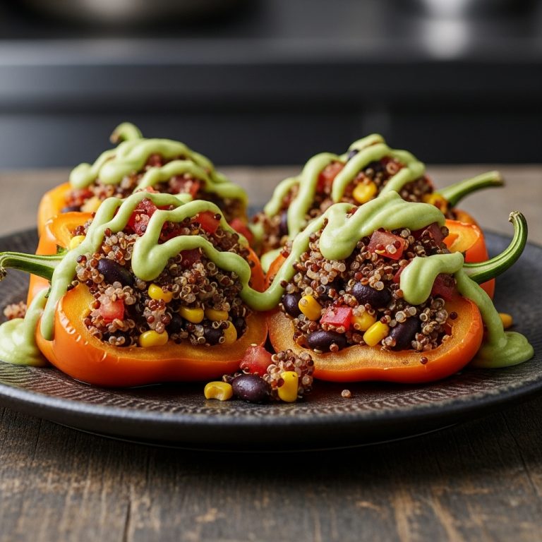 Delectable Quinoa Stuffed Bell Peppers with Creamy Avocado Dressing