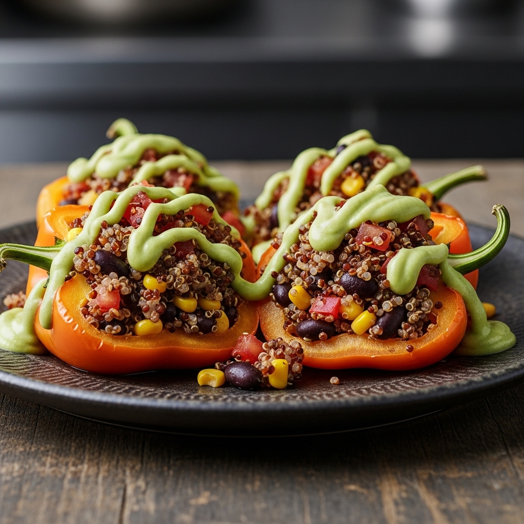 Delectable Quinoa Stuffed Bell Peppers with Creamy Avocado Dressing