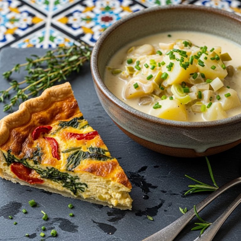 Delectable Scottish Lunch: Vegetarian Cullen Skink & Buttery Crustless Quiche