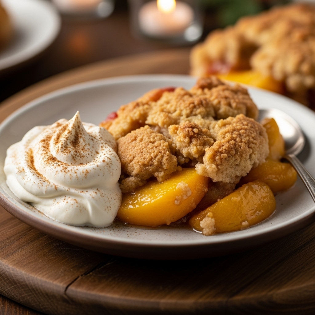 Delectable Southern Gluten-Free Peach Cobbler with Cinnamon Whipped Cream